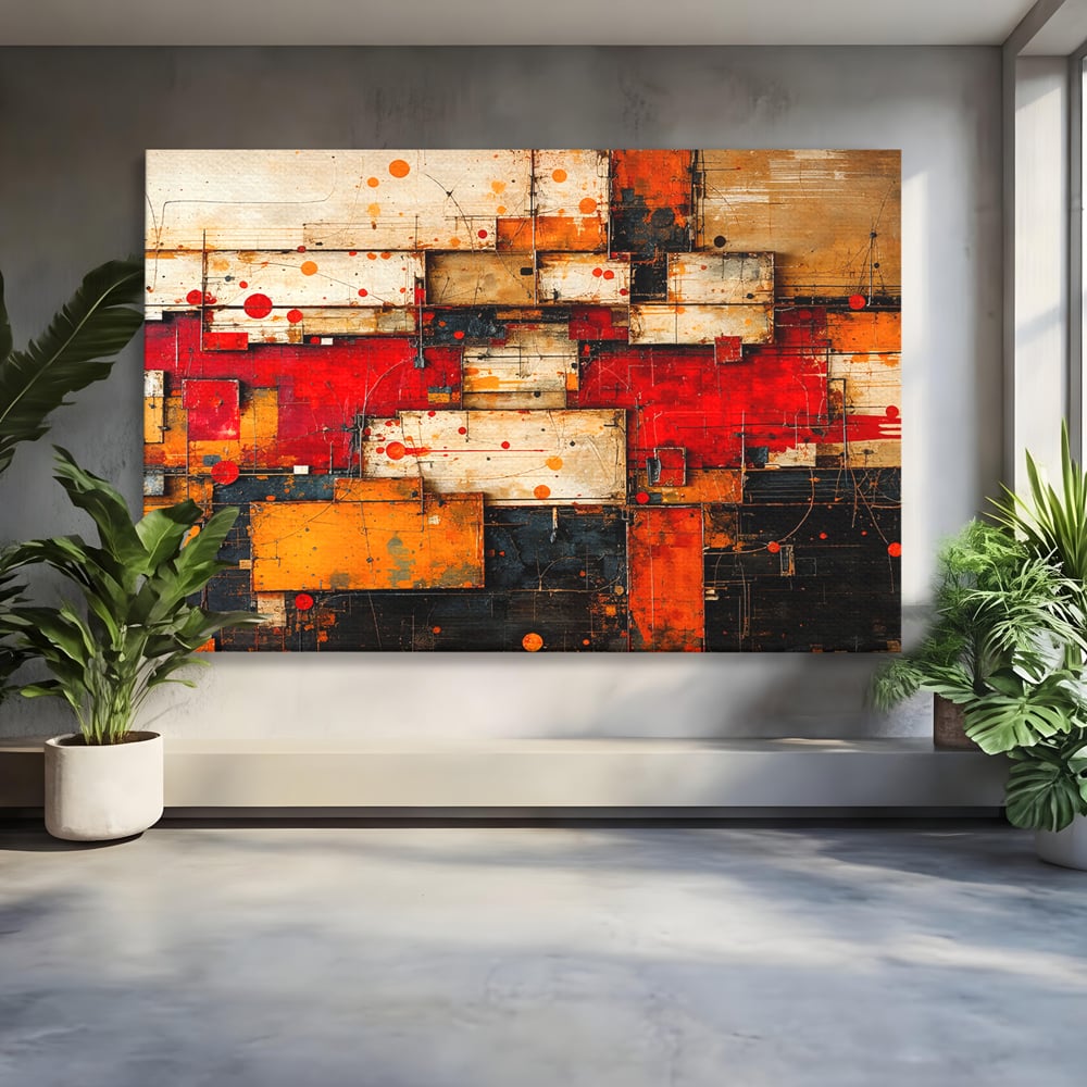 Tablou canvas cu tablou canvas abstract geometric rosu, fara rama, pe sasiu de lemn